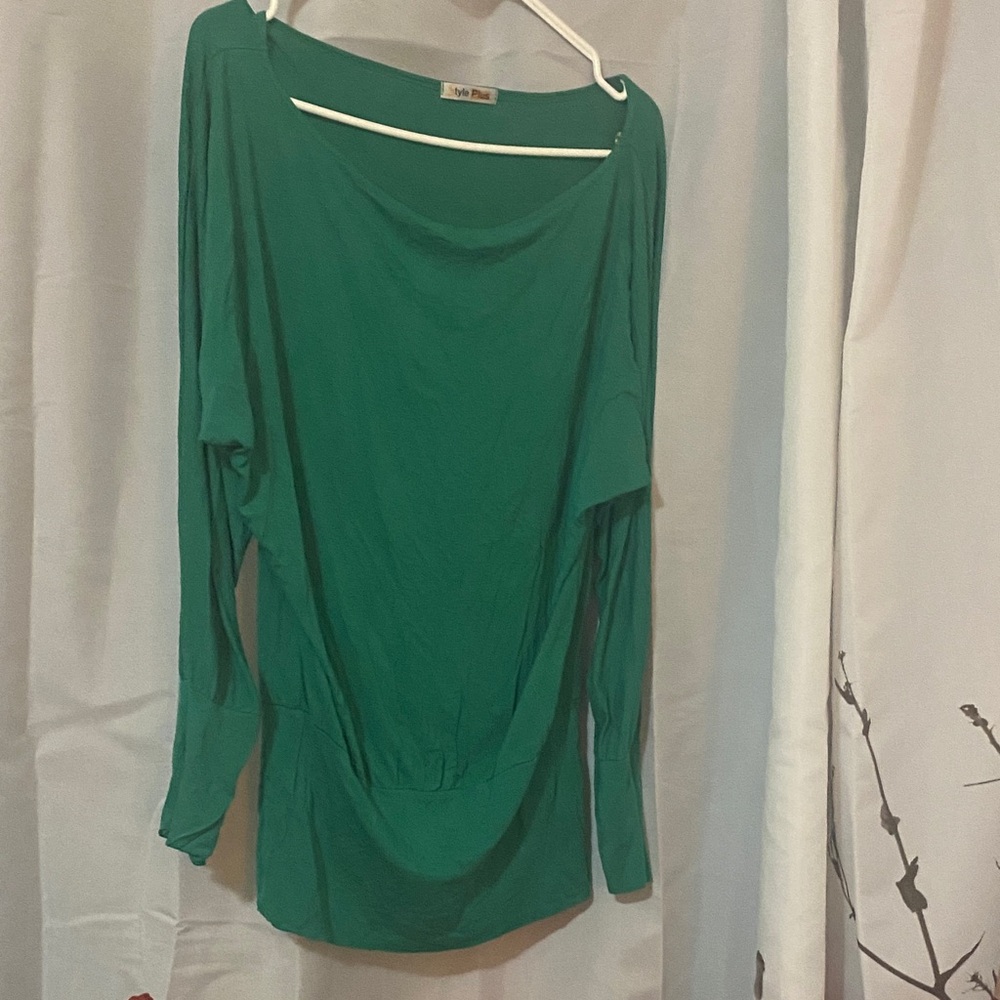 Y2K vintage Green slouch neck Long Sleeve Top. Size S .